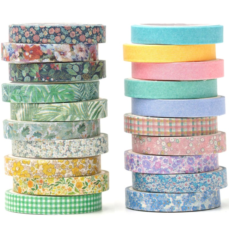 YUBX Vintage Washi Tape Set 20 Rolls Skinny Retro Decorative Antique Patterns Masking Tapes for Arts, DIY Crafts, Journals, Planners, Scrapbook, Wrapping (Nature) - Image 1
